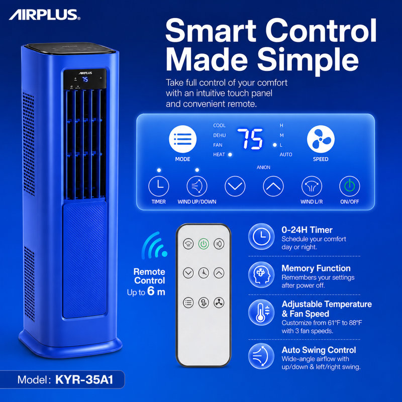 AIRPLUS Portable Air Conditioner 12000 BTU with Heat, 4-in-1 AC